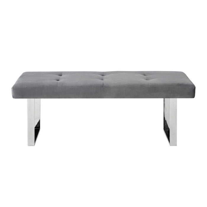 Velvet Bench Upholstered - Silver / Gray