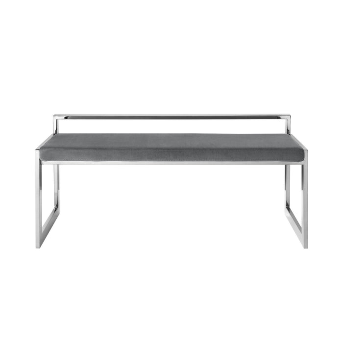 Velvet Upholstered Bench - Gray / Silver