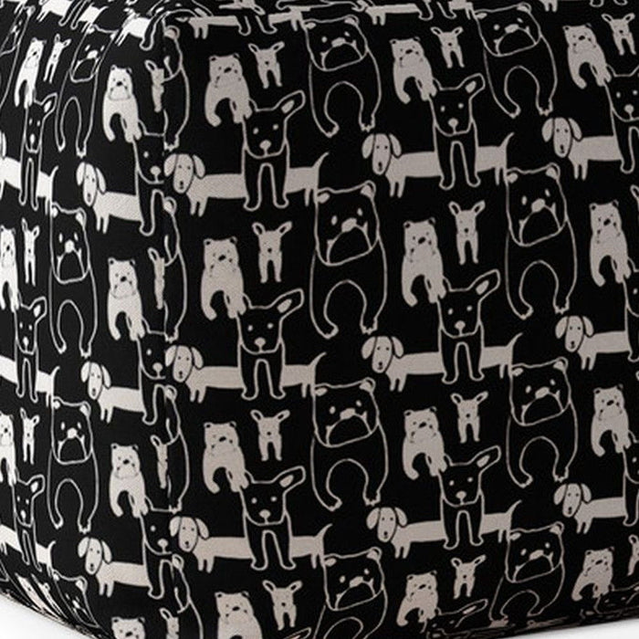 Cotton Animal Print Pouf Ottoman - Black