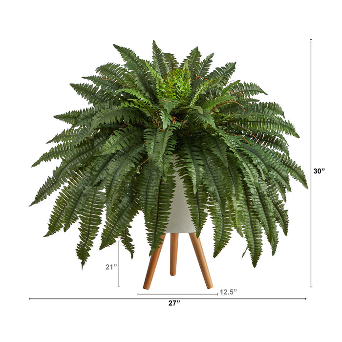 2.5' Boston Fern Artificial Plant in White Planter with Legs