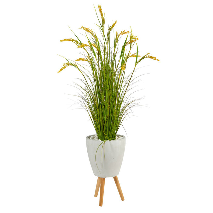 5" Wheat Grain Artificial Plant in White Planter with Legs