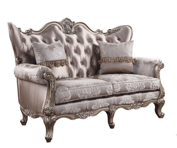 Silk Blend Loveseat And Toss Pillows - Pink / Platinum