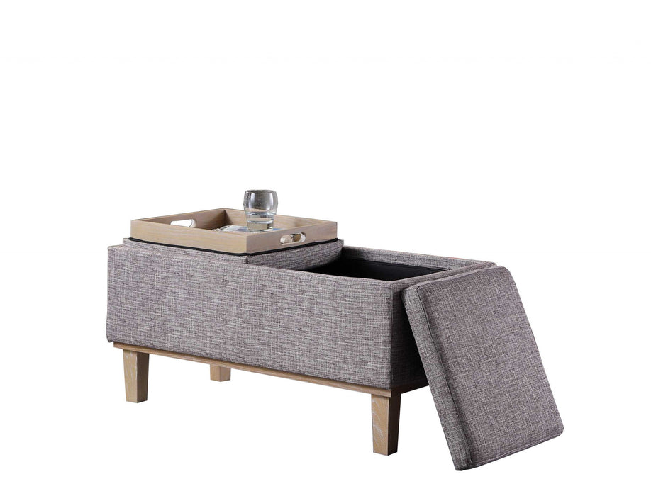 Upholstered Linen Bench With Flip Top - Gray / Natural