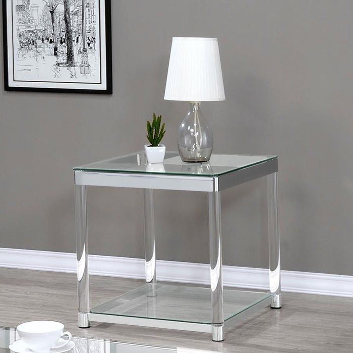 Anne - End Table With Lower Shelf - Chrome And Clear - Simple Home Plus