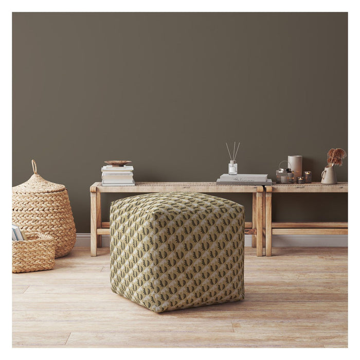 Cotton Animal Print Pouf Ottoman - Beige