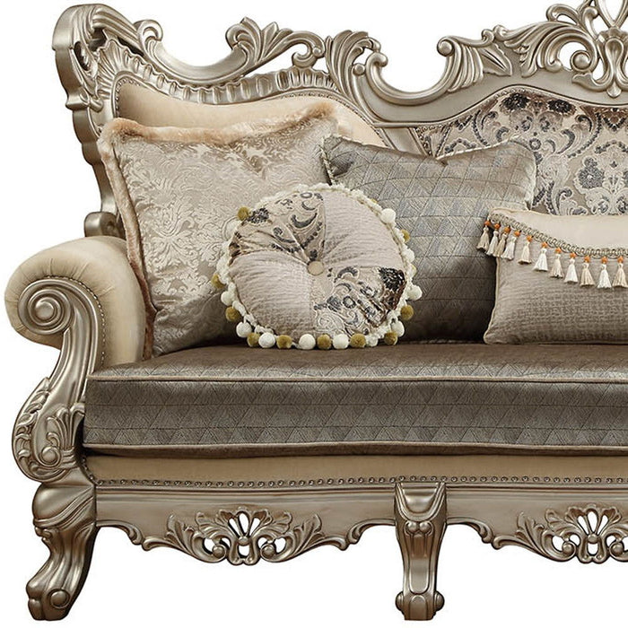 Cotton Blend Curved Floral Sofa And Toss Pillows - Champagne