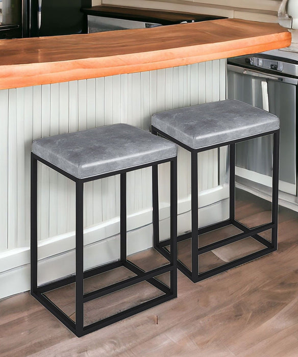 Faux Leather And Metal Backless Counter Height Bar Chairs (Set of 2) - Gray / Black