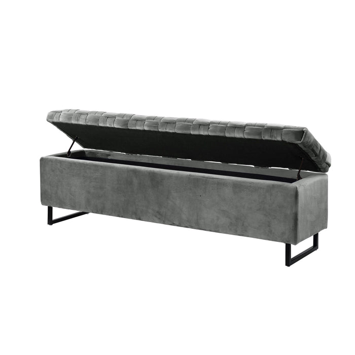 Upholstered Velvet Bench With Flip Top - Gray