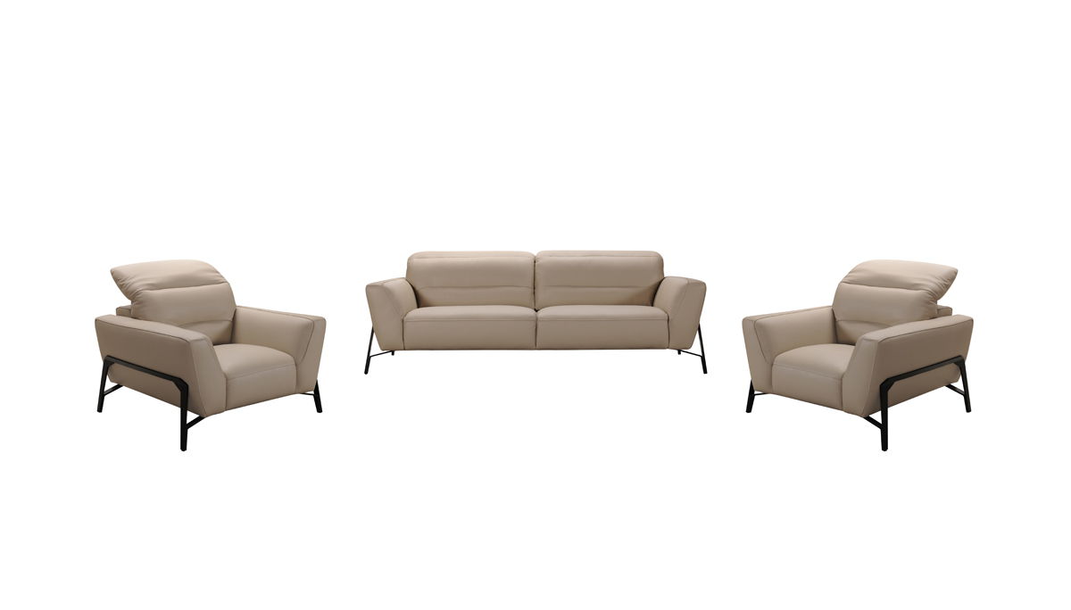 Iron And Wood Sofa And Chair Set - Taupe Leather