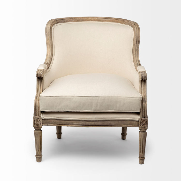 Elizabeth Fabric Seat Accent Chair With Wooden Base Detailed Back - Cream