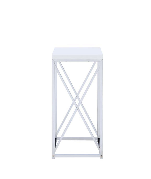 Edmund - Accent Table With X-Cross - Glossy White And Chrome - Simple Home Plus