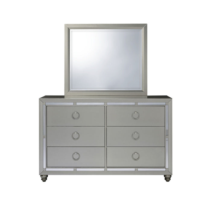 Modern Mirror With Sleek Wood Trim - Silver