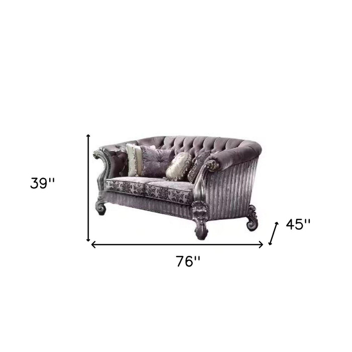 Velvet Loveseat And Toss Pillows - Purple / Platinum