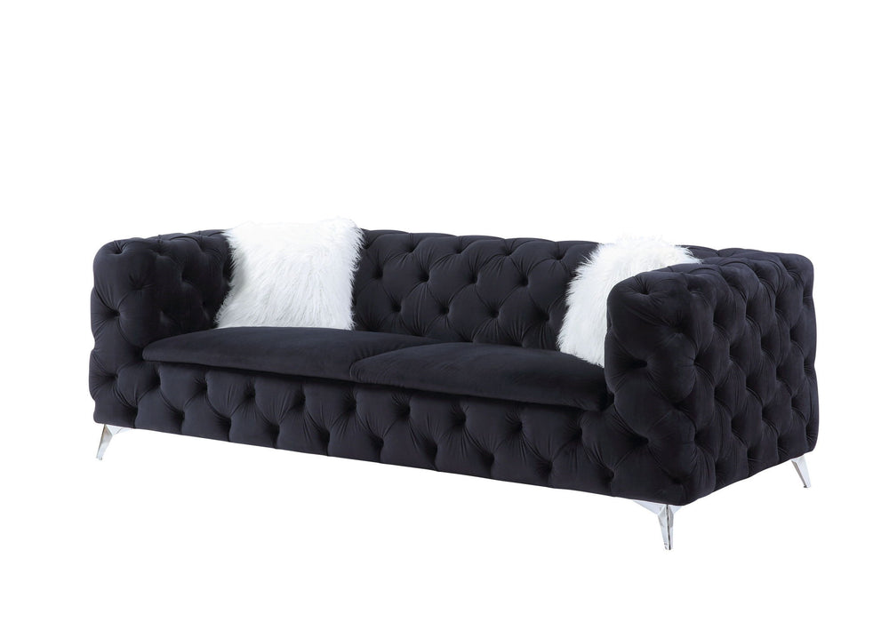 Velvet Sofa And Toss Pillows - Black / Silver