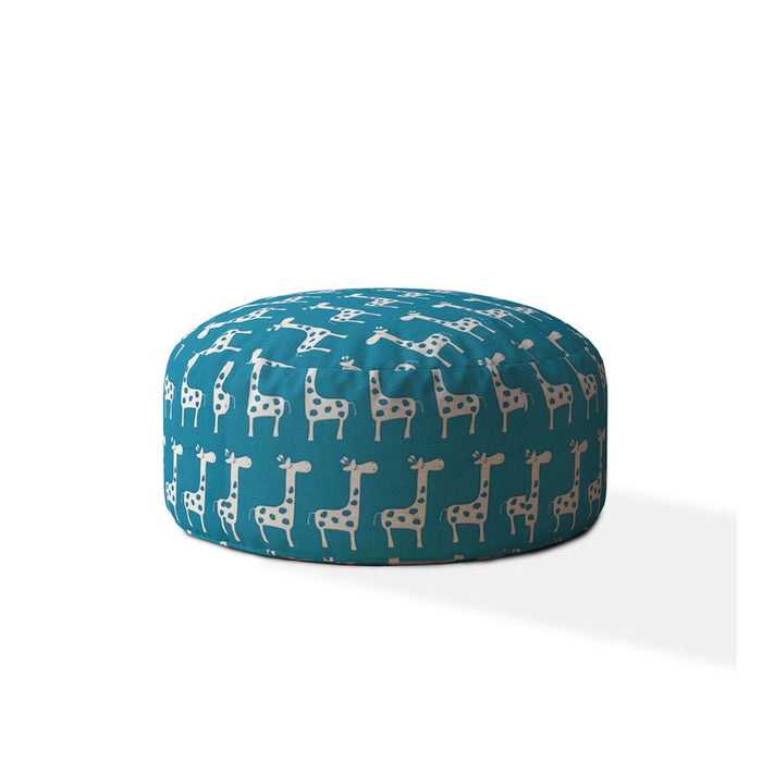 Cotton Round Giraffe Pouf Cover - Blue / White