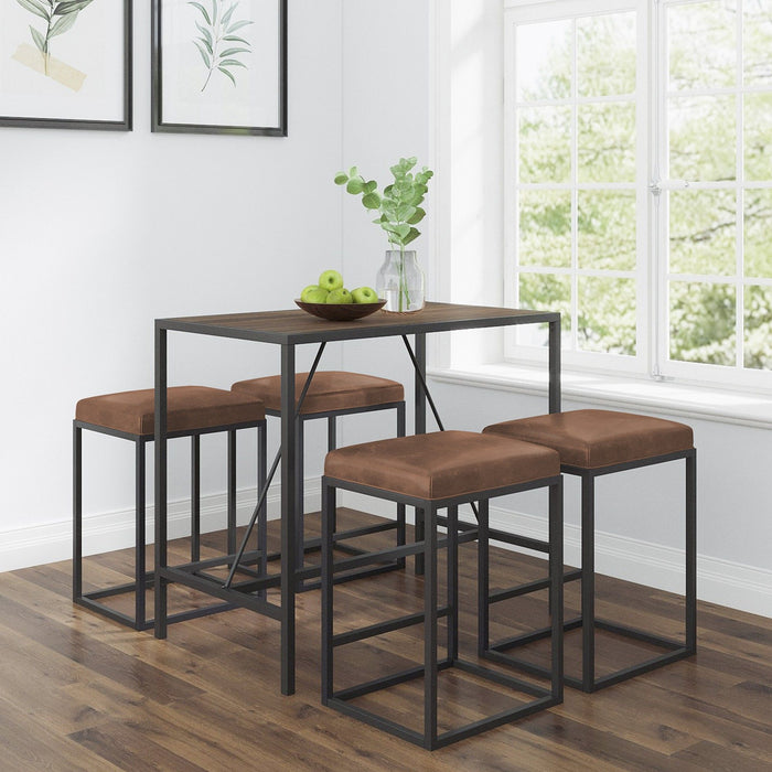 Modern Geo Walnut Five Piece Bar Set - Dark Brown