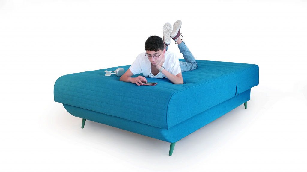 Full / Double Adjustable Upholstered 100% Polyesterno Bed With Mattress - Turquoise