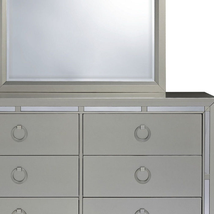 Modern Mirror With Sleek Wood Trim - Silver