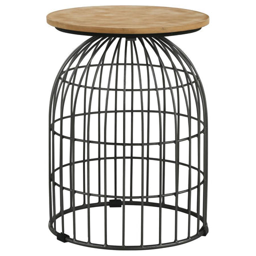 Bernardo - Round Accent Table With Bird Cage Base - Natural And Gunmetal - Simple Home Plus