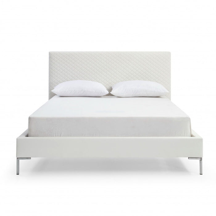 Queen Size Upholstered Faux Leather Bed Frame - White