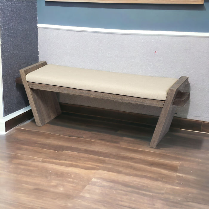 Upholstered Linen Blend Bench - Cream / Brown