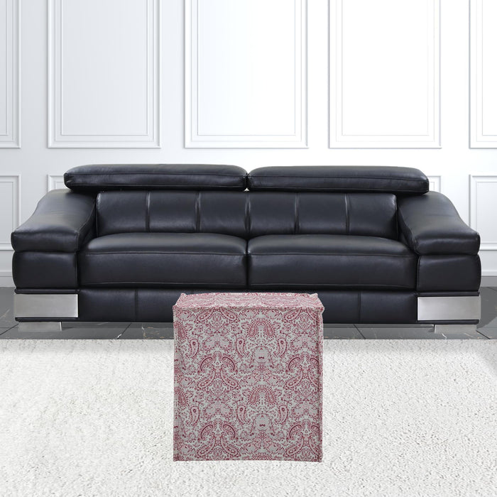 Linen Floral Ottoman - Red