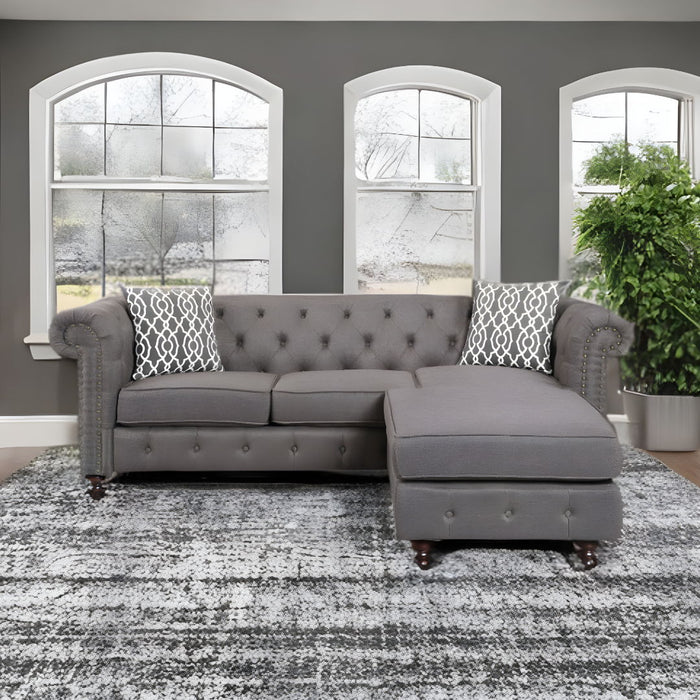 Linen L Shaped Sofa And Chaise Sectional And Toss Pillows - Brown