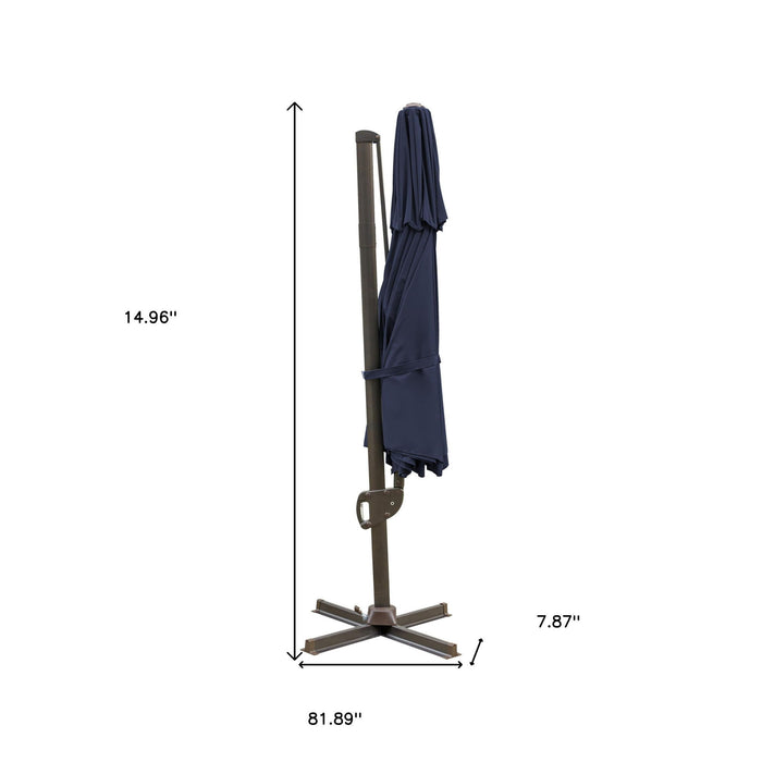 Polyester Round, Tilt Cantilever Patio Umbrella With Stand - Navy Blue