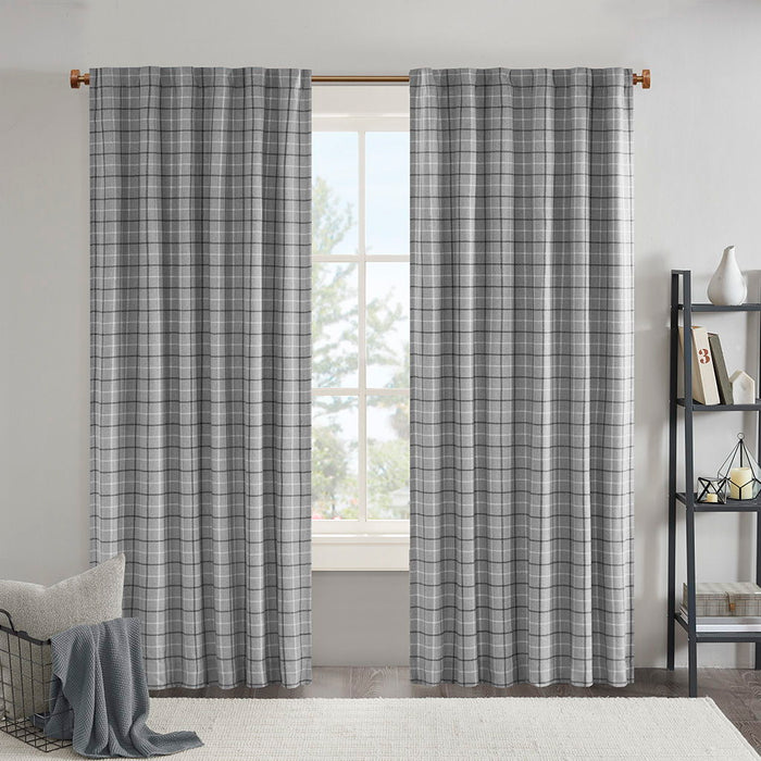 Anaheim - Plaid Rod Pocket and Back Tab Curtain Panel With Fabric Lining - Gray