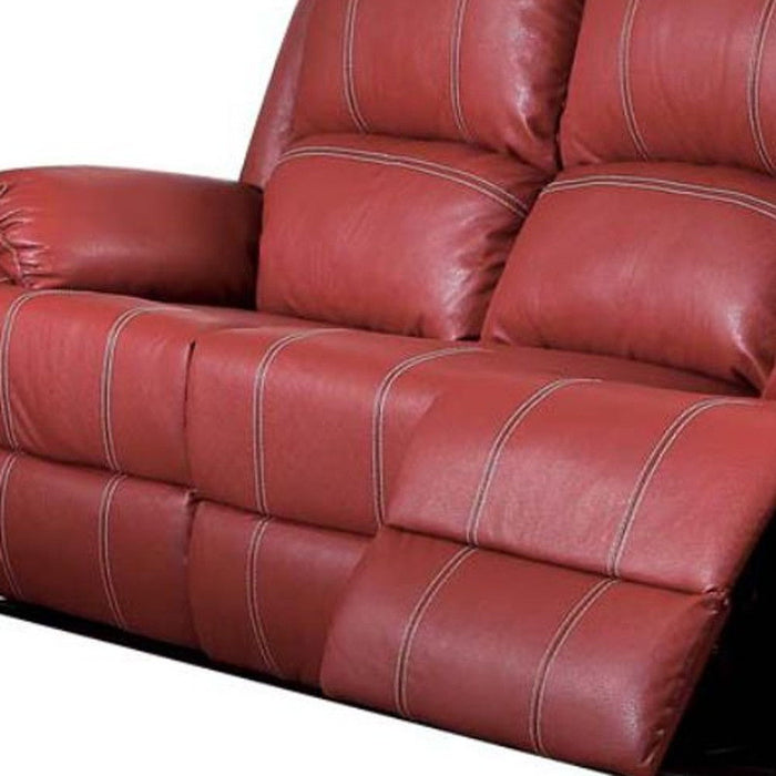 Faux Leather Reclining Sofa With Black Legs - Red