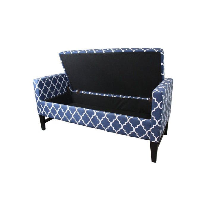 Quatrefoil Dark Wood Storage Bench - Blue / White