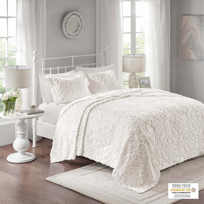 Sabrina - King 3 Piece Tufted Bedspread Set - Off White