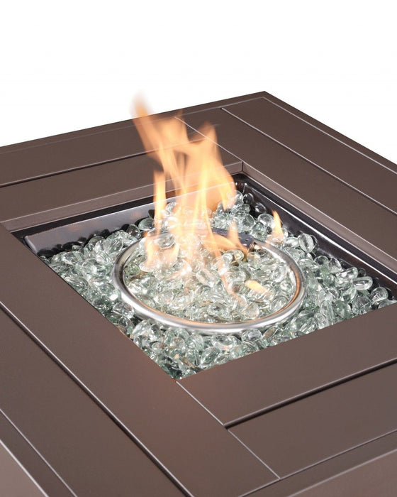 Faux Rattan Design Square Propane Fire Pit With Glass Bead Rocks - Brown