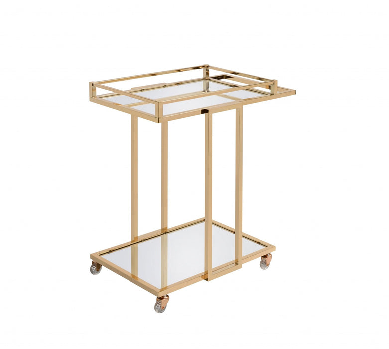 Metal Mirror Casters Serving Cart - Gold