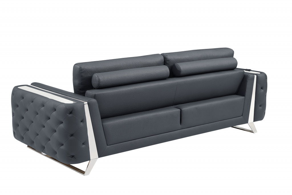 Italian Leather Sofa - Gray / Silver