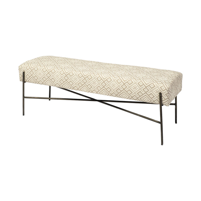 Upholstered Cotton Blend Geometric Bench - Cream / Black