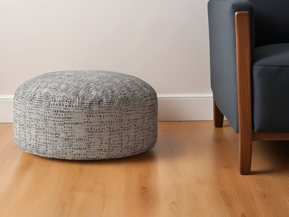 Canvas Round Abstract Pouf Ottoman - Beige