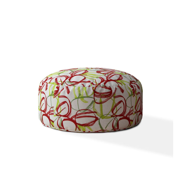 Cotton Round Abstract Pouf Ottoman - Red / White