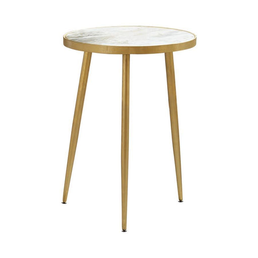 Acheson - Round Accent Table - White And Gold - Simple Home Plus