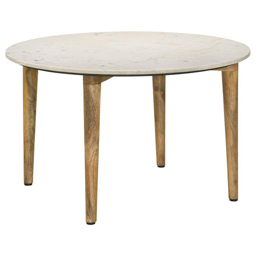 Aldis - Round Marble Top Coffee Table - White And Natural - Simple Home Plus