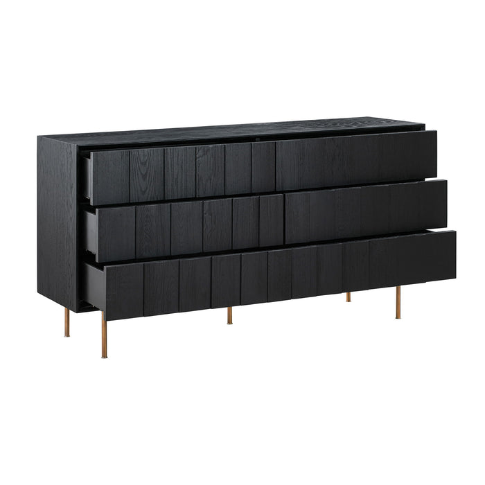 Solid Wood Six Drawer Double Dresser - Black