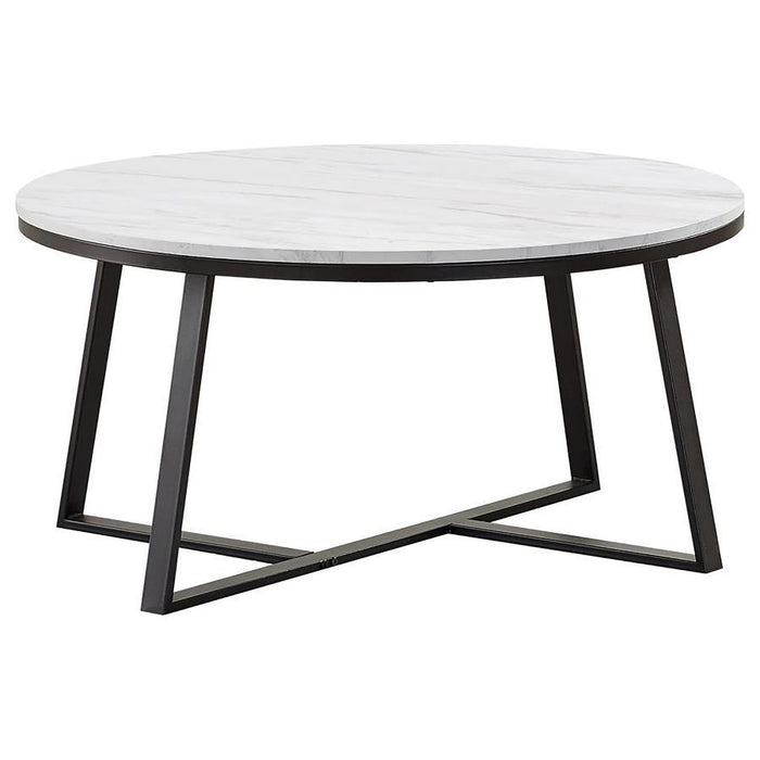 Hugo - Round Coffee Table - White And Matte Black - Simple Home Plus