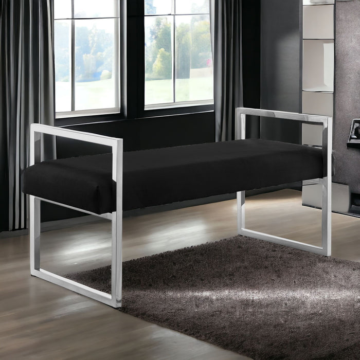 Upholstered Velvet Bench - Black / Silver