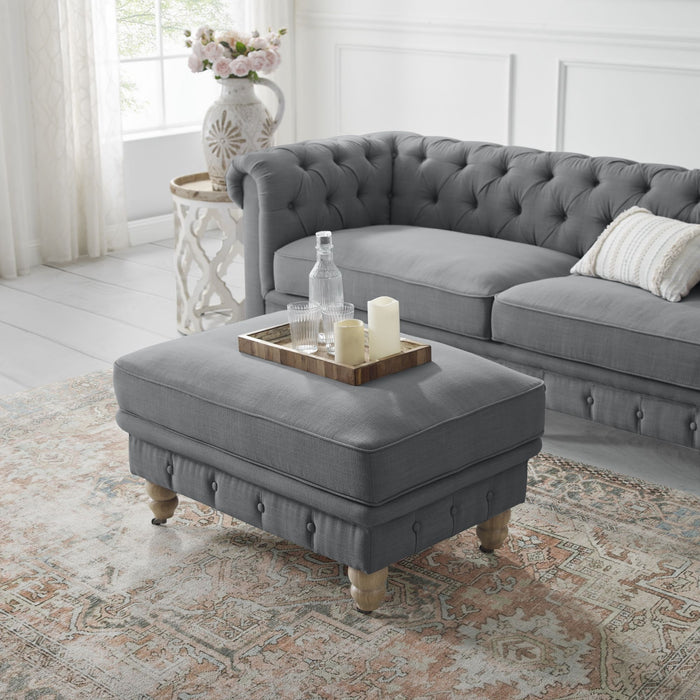 Linen And Natural Rolling Tufted Cocktail Ottoman - Gray