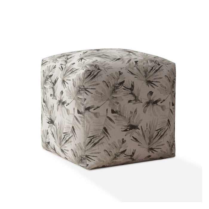 Cotton Floral Pouf Cover - Beige