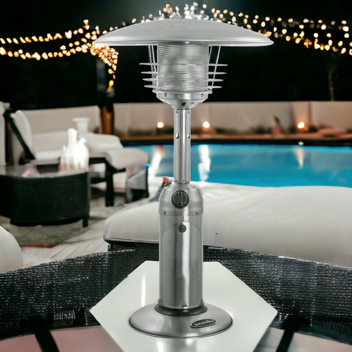 11000 Btu Steel Propane Cylindrical Pole Tabletop Patio Heater - Silver