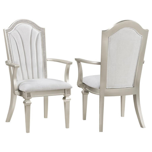 Evangeline - Upholstered Dining Arm Chair With Faux Diamond Trim (Set of 2) - Ivory And Silver Oak - Simple Home Plus