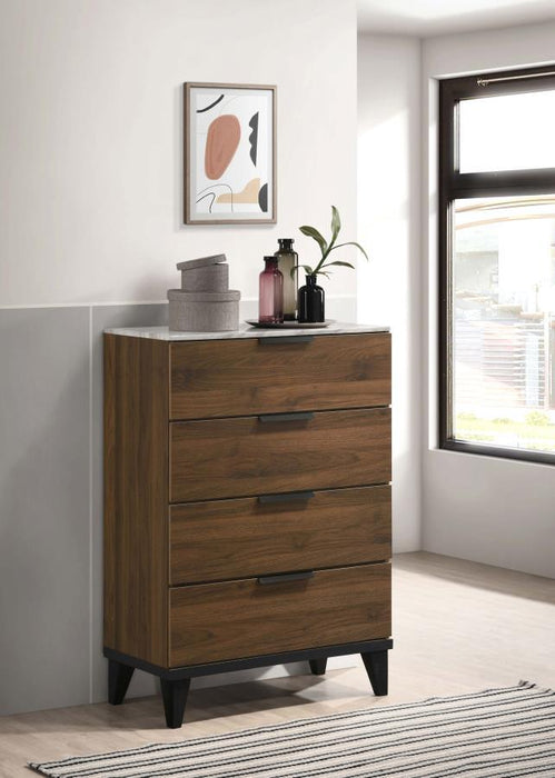 Mays - 4-Drawer Chest With Faux Marble Top - Walnut Brown - Simple Home Plus