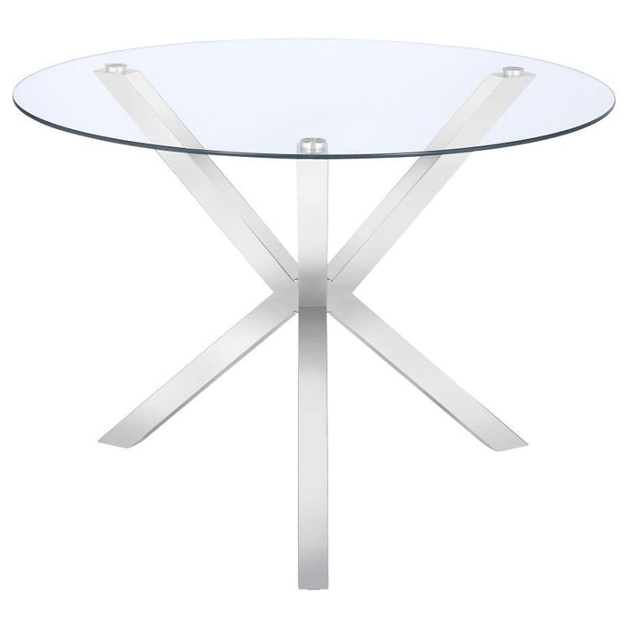 Vance - Glass Top Dining Table With X-Cross Base - Chrome - Simple Home Plus