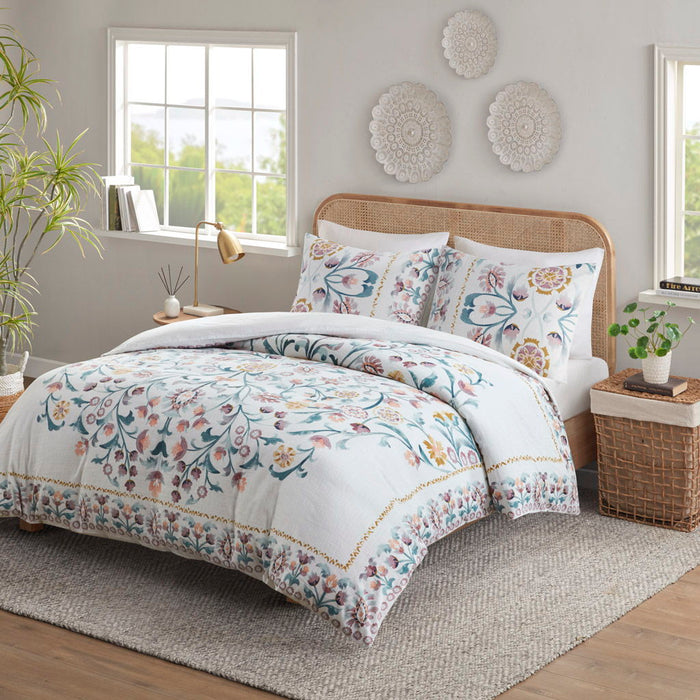 Gemma - 3 Piece Floral Duvet Cover Set - White